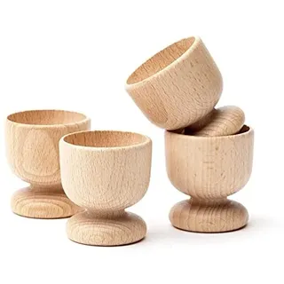 Wooden World - 4 x Holz Eierbecher - Set von 4 Egg Haltern aus Buche Natur Holz-Handwerk Kunst Ostern Zubehör