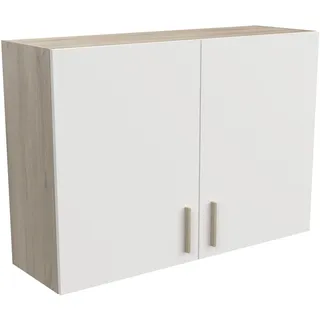 Meuble Haut de Cuisine Modulable 2 Portes - Cuisine Complete ‟Origan” – Coloris Blanc Mat & Chêne - 100 x 30 x 70 cm