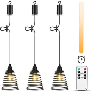 Lightsjoy 3er Hängelampe mit Batterie Outdoor Indoor Akku Pendelleuchte Dimmabel Lampe Hängend mit Fernbedienung IP65 Wasserdicht Deckenlampe Schwarz Außen Batteriebetriebene kronleuchter