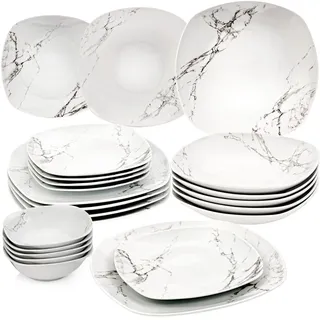 Sänger Tafelservice Bilgola Marmor Design - 24 teilig aus Porzellan , Weiß , Keramik , 24-teilig , 25x4.5x15 cm , kratzfest , Geschirr, Geschirrsets, Tafelservice