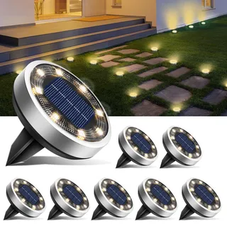 btfarm 8 Stück Solar Bodenleuchten Aussen, 8 LED Gartenbeleuchtung Solar Wasserdicht Boden Solarleuchten, Solarlampen für Außen Garten Rasen Auffahrt Gehweg Patio, Warmes Weiß