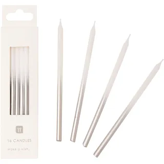 Talking Tables 16 weiße und silberne Geburtstagskerzen mit Haltern | Lang & hoch 10 cm | Kuchendekorationen für Geburtstag, Hochzeit, Jubiläum, NYE