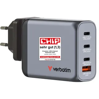 Verbatim USB-Ladegerät 32202, 100W, 1x USB-A, QC, 3x USB-C PD, grau