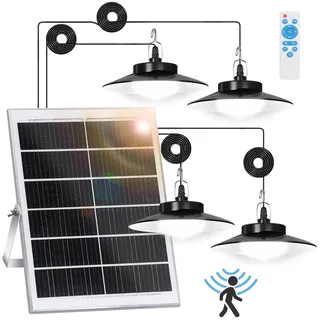 LED Solarlampe Bewegungsmelder Außen Pendelleuchte IP65 Wasserdicht Gartenleuchte Dimmbar 5 Modi mit Fernbedienung, Kaltweiß, 4 Lampe