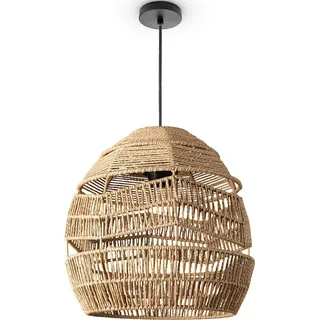 Paco Home Pendelleuchte Wohnzimmer Boho Korbleuchten Pendellampe Rattan Hängeleuchte Vintage Rustikal LED Papier E27 Pendelleuchte - Typ 4, -