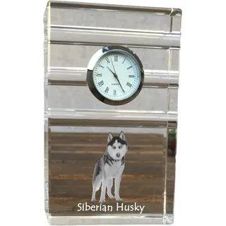 Siberian Husky - Glasuhr mit Foto, Foto eines Hundes im Kristall, personalisierte Tischuhr für das Büro der Marke Art-Dog
