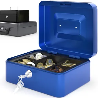 ACROPAQ Geldkassette abschließbar klein - (20,5 x 16 x 9 cm), Spardose mit schlüssel, Stahlkonstruktion, Mit 2 enthaltenen Schlüsseln, Blau - Abschließbare box, Kleine Kasse Box