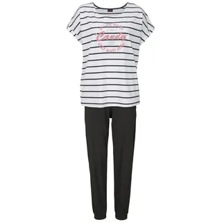 Buffalo Pyjama 2 tlg. im Streifenlook mit farbigem Frontprint, beige