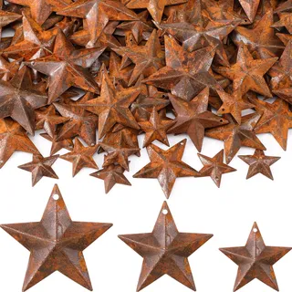 Photect 200 Stück Rostige Metallsterne Rost Sterne zum Hängen Metallsterne zum Basteln Rost Deko Weihnachten Mini Stern Ornamente mit Loch für Weihnachtsbaum Fenster Deko, 3 Größe, 3 cm 4 cm 5,5 cm