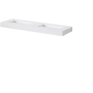 Steinberg Serie 444 Wand-Doppelwaschtisch, 2 Hahnlöcher, ohne Überlauf, SOLIDSurface, 1500x460x100mm, Mattweiß, 4447200W