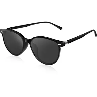 KANASTAL Groß Polarisiert Sonnenbrille Damen Retro Vintage Stil TR90 Sonnenbrillen für Damen mit UV400 Schutz, Glänzend Schwarz Rahmen und Schwarz Gläser