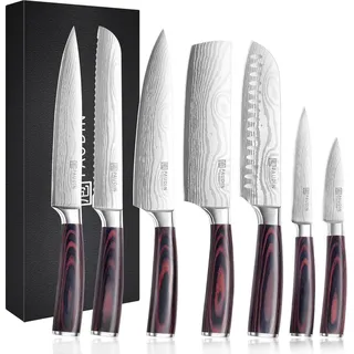 XL Premium Messerset 7-teilig Küchenmesserset aus hochwertigem Profi Kochmesser mit scharfer Klinge Küchenmesser mit Holzgriff Messer Set Geschenkbox