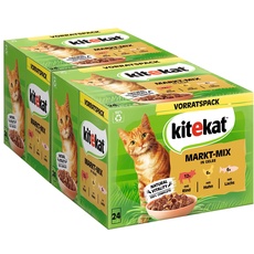 Kitekat Katzenfutter Nassfutter Markt-Mix in Gelee – Feuchtfutter in 48 Portionsbeuteln – 2er Pack (2 x 24 Portionsbeutel à 85g)