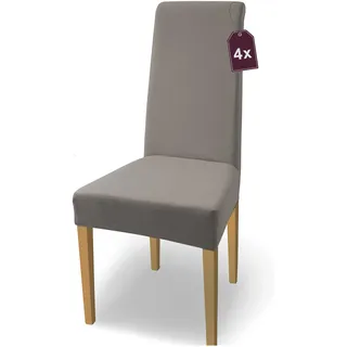 SCHEFFLER-Home Natalie Stretch Stuhlhussen Baumwolle/Stuhl Hussen Taupe/Stuhlüberzug 4er Set/Stuhlabdeckung/Stuhlhussen Schwingstühle waschbar/eleganter Spann-Stuhlüberzug Hochlehner