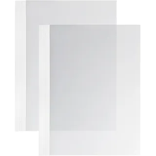 100 Einbanddeckel Folie A4, NOBLESS, Kartonleiste mit Aufschlag-Rille weiß|transparent, PE