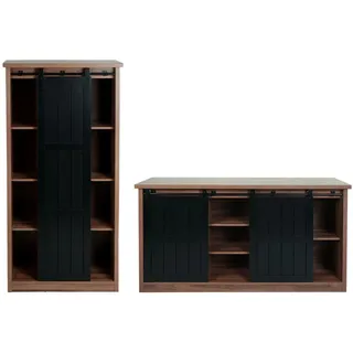 MCW Set AUS Schrank UND Sideboard Dunkelbraun, Schwarz , Holz , 150x163x40 cm , Kleinmöbel, Kommoden, Sideboards