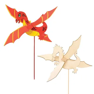 Baker Ross FE240 Drachen Windmühle Holz Bastelset - 3er Pack, Windrädchen Basteln für Kinder, Kindergeburtstage oder Kindergarten