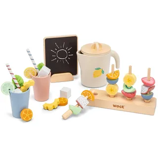 Woet – Holzspielzeug Limonadenstand für Kinder – Spiellebensmittel Set 37 Teile – Lebensmittel Spielzeug für Kaufladen und Kinderküche – Ab 3 Jahren – Geschenk für Mädchen und Jungen