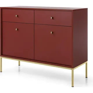 Sideboard mit 2 Türen Monti - Kommode mit Schubladen, Wohnzimmer, Metallbeine 18 cm, Kommode 100 cm (Rot + Gold) - Rot, Gold