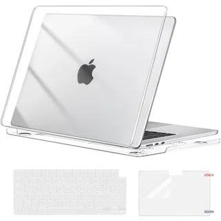 MOSISO Kompatibel mit MacBook Air 15 Zoll Hülle 2025 2024 2023 M4 M3 M2, Hartschale für MacBook Air Hülle 15 Zoll A3241 A3114 A2941 Touch ID&Tastaturschutz&Displayschutzfolie, Transparent