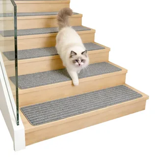 15 Stück Treppenstufen Teppich Selbstklebend, 75x20 cm Teppich Stufenmatten für Holztreppen, Teppich Treppe rutschfest Waschbar Dick & Geräuschdämmend für Haustiere und Familien (Grau)