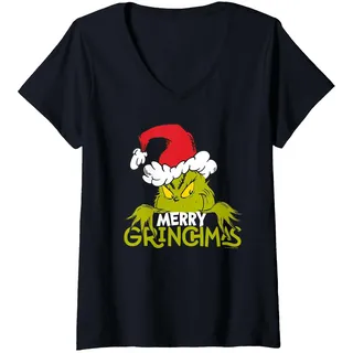 Damen Grinch - Merry Grinchmas Weihnachten T-Shirt mit V-Ausschnitt