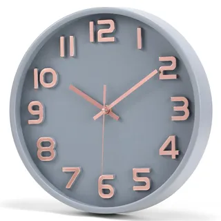 Wanduhr, 30,5 cm, leise, nicht tickend, Quarz-Wanduhr, dekorative 3D-Wanduhr, große Zahl, moderner Stil, gut für Wohnzimmer, Zuhause und Büro, batteriebetrieben (Gold)