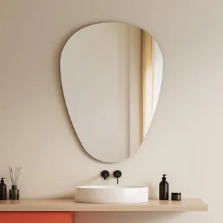 EMKE Badspiegel 60 x 80 cm, Asymmetrischer Spiegel, 360° Installation, Dekorativer HD-Wandspiegel für Badezimmer und Flur