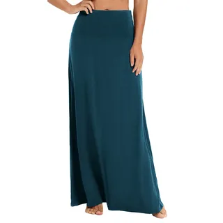 EXCHIC Maxirock für Damen, Boho-Stil, mit Druck, einfarbig, elastische Taille, lang, Stahlblau, Mittel