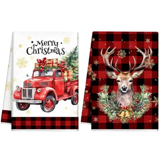YUNHENTONG Geschirrtücher Weihnachten 2 Stück Gästehandtücher Weihnachten 43 x 66 cm Geschirrtuch Weihnachtstag für Küche, Bar Dekorationen, Christmas Dekoration