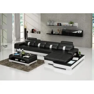 Ledersofa Couch Wohnlandschaft Ecksofa Eck Garnitur Design Modern Sofa LED USB - Braun