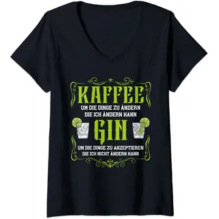 Damen Lustiger Gin Tonic Spruch Kaffee & Gin Lösen Meine Probleme T-Shirt mit V-Ausschnitt