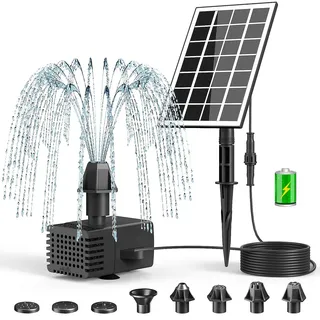 SZMP Solar Springbrunnen für aussen 3.5W DIY Solar Teichpumpe 2026 Upgraded,8 DIY Effekte mit 16.4ft Kabel,2000mAh Batterie,Solar schwimmender Fontäne Pumpe für Gartenteich,Vogel-Bad,Fisch-Behälter