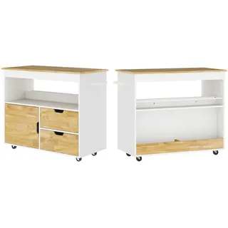 Redom Kücheninsel 107/50/85 cm mit Kautschukholz-Arbeitsplatte, Schubladen, Schrank und Rollen, Eiche , Eichefarben , Holz , 107x85x50 cm , Küchen, Küchenmöbel, Kücheninseln