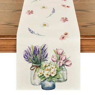 Artoid Mode Blumen Vase Tulpe Lavendel Frühling Tischläufer, Sommer Saisonnal Küche Tisch Dekoration Drinnen Urlaub Party Dekor 40x100 cm