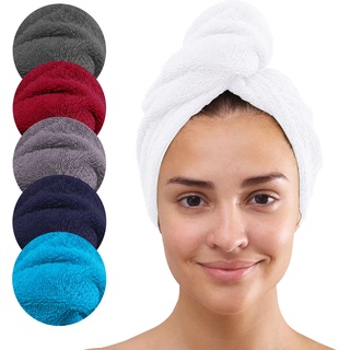 Class Home Collection Haarturban mit Knopf Handtuch Turban Frottee Baumwolle schnelltrocknend Weiß