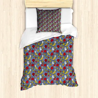ABAKUHAUS Abstrakt Bettbezug Set für Einzelbetten, Blatt Banana Auge und Avian, Milbensicher Allergiker geeignet mit Kissenbezug, 135 cm x 200 cm - 80 x 80 cm, Mehrfarbig