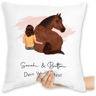 Kissen 40x40 Zierkissen - Pferd - Pferdemädchen Namen - Pferde Mädchen Geschenk - 40 x 40 cm - Weiß - pferdekissen Reiter pferden Cushion Name pferdeliebhaber pferdemotiv kopfkissen