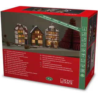 Konstsmide LED Fiberoptikhäuser, 3er-Set, kombinierbar, mit 6h Timer, 16 bernsteinfarbene Dioden, batteriebetrieben & USB, Innen, schwarzes Kabel, 6 x AAA 1.5V (exkl.) - 4309-000