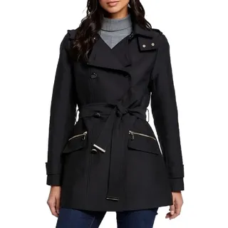 Morgan Trenchcoat mit Kapuze, tailliert, mit Gürtel, Schwarz, Größe 40