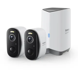 Baseus Security Überwachungskamera Aussen Akku 210Tage, 2K HD, 145 Grad, IP67 Wetterfest, Nachtsicht, Kamera Überwachung Kabellos WLAN mit Lokal Speicher, Menschen und Bewegungsmelder - N1 2-Cam Kit
