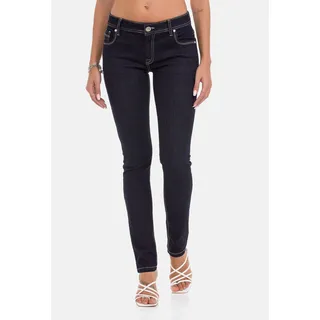 Slim-fit-Jeans CIPO & BAXX "Cipo & Baxx Jeans", Damen, Gr. W26/L32, Länge 32, blau (navyblau), Obermaterial: 98% Baumwolle CO. 2% Elasthan EL., uni, slim fit, Jeans Slim-fit-Jeans, im Used-Look, WD443