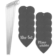 Bild Schiefer-Pflanzschilder - 10er Set | Witterungsbeständig, Wiederverwendbar | Individuelles Beschriften von Pflanzen, Kräutern & Blumen | Mit Erdspießen aus Stahl | Maße 10 x 10 x 0,5 cm [Herz]