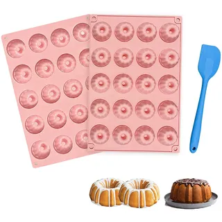 FIHODONE 2 Stück Gugelhupfform Silikon Rosa mit Schaber,Mini Muffins Backform 29x19.5cm,Gugelhupfform Klein Silikonbackform,Savarin Silicone Mold Verwendet für Die Kuchenherstellung