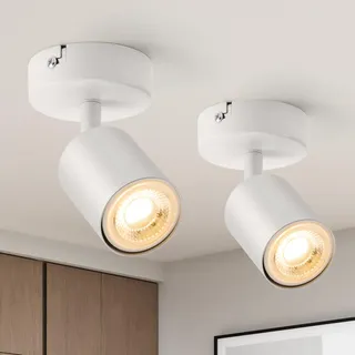 wowatt 2er LED Deckenleuchte 1 Flammig Weiß, Deckenstrahler GU10 Schwenkbar, Deckenlampe Wandstrahler Drehbar, Spotlight Lampe Deckenspots für Küche, Schlafzimmer, Wohnzimmer (Ohne Leuchtmittel)