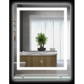 kleankin LED-beleuchteter Spiegel, rechteckiger Wandspiegel mit Badezimmer-Ablage, 70 x 50 cm, einstellbare Helligkeit, beschlagfrei, Touch-Schalter - Transparent