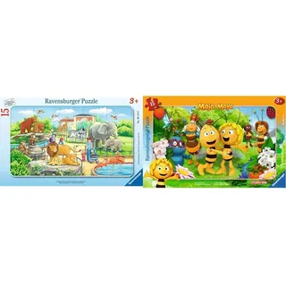 Ravensburger Kinderpuzzle - 06116 Ausflug in den Zoo - Rahmenpuzzle für Kinder ab 3 Jahren, mit 15 Teilen & Kinderpuzzle - 06121 Biene Majas Welt - Rahmenpuzzle für Kinder ab 3 Jahren, mit 15 Teilen