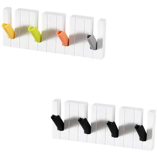 2 Stück Garderobenhaken Wandhaken, Bunt Piano Design 4 Ausklappbare Haken Selbstklebend, Wandhaken ohne Bohren, Kinder Wand-Garderobe, für Eingangsbereich, Kinderzimmer und Flur