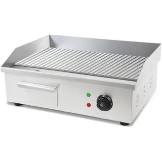VERTES Grillplatte Bratplatte Plancha Grill Elektrisch 3000W aus Edelstahl Grillfläche Mit Rillen 55x35cm, Thermostat, Temperatur 50-300°C - Silber