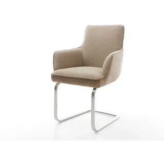 Freischwinger Heira-Flex mit Armlehnen Materialmix Schlamm Freischwinger flach Edelstahl Taschenfederkern